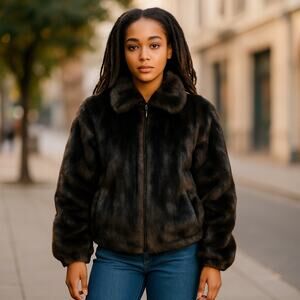 Vtg Donna Slayers Fabulous Furs Women’s Black Fur Jacket Zip Front USA Made Sz M